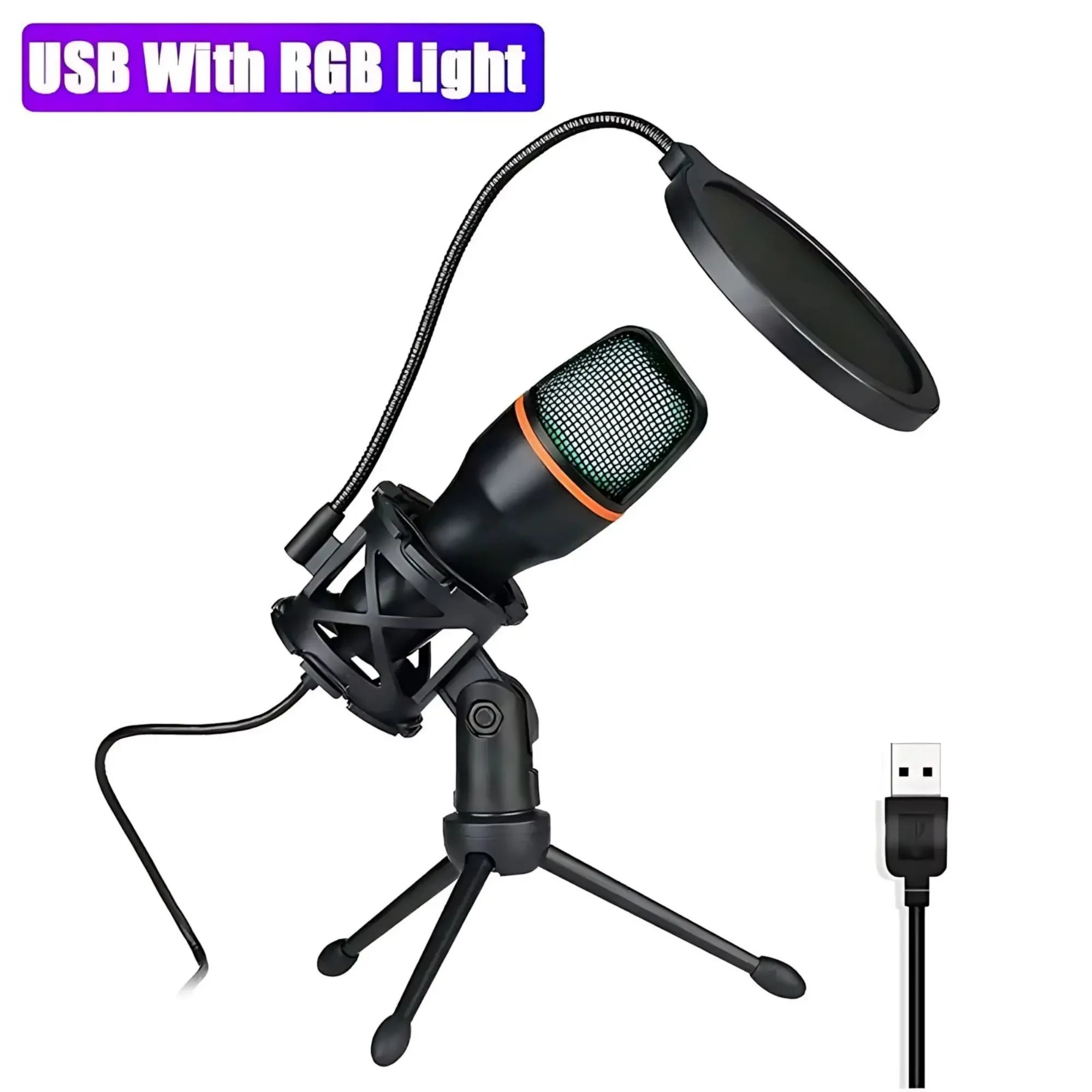 Professional Condenser Microphone Kit, RGB Lighting & Tripod Stand, PUSB & 3.5mm Condenser Microphone Kit – RGB Lighting, Noise Reduction, Tabletop Stand | For Recording, Streaming & Online Communicationerfect for Streaming, YouTube, Podcasts & Recording - All you need