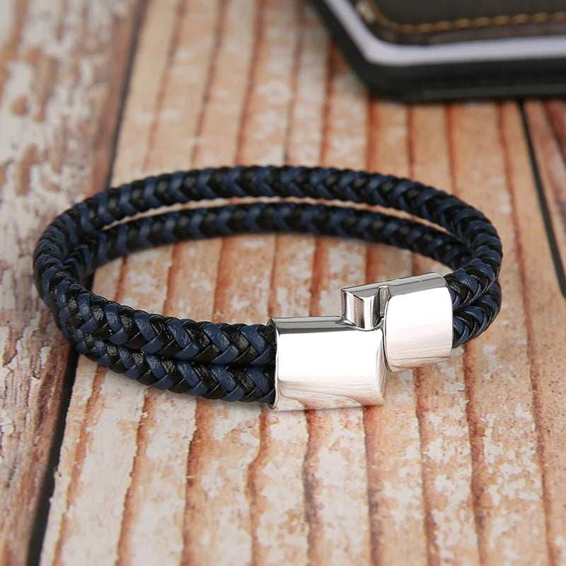 🧷 Double-Layer Braided Leather Bracelet with Magnetic Clasp – Unisex Design - All you need