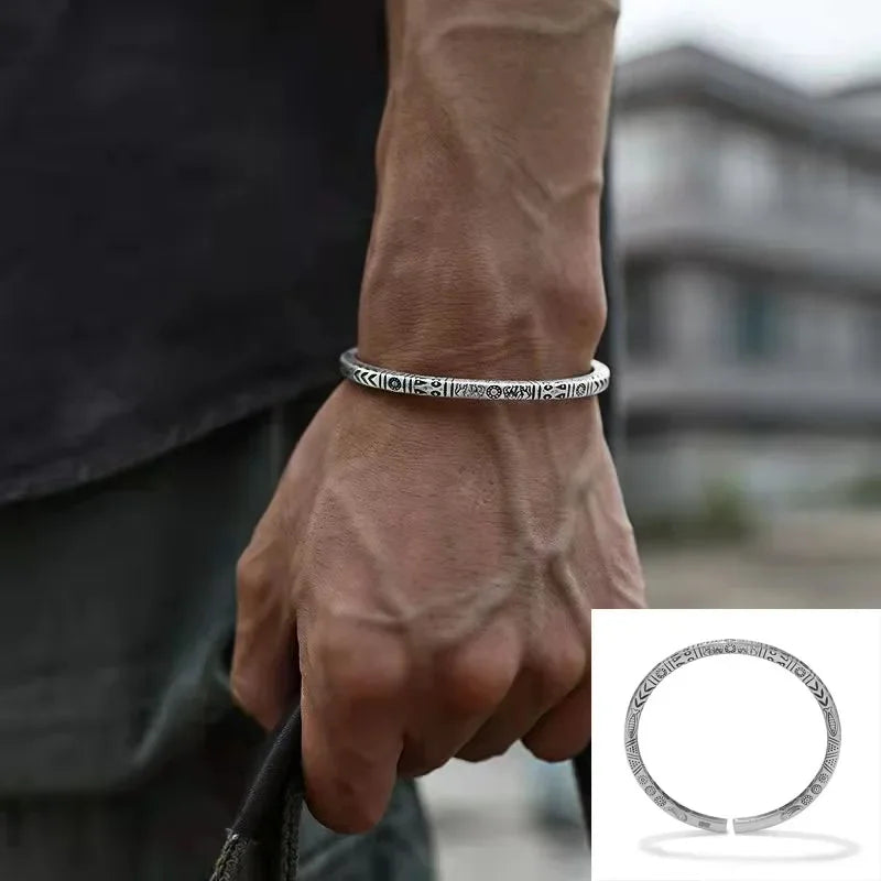 Adjustable Metal Cuff Bracelet with Feather and Tang Grass Motif – Unisex Design - All you need