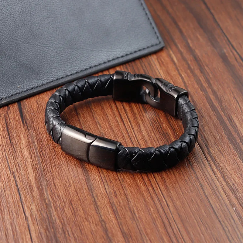 Viking-Style Men's Bracelet – Thick Braided Genuine Leather with Stainless Steel Accents - All you need