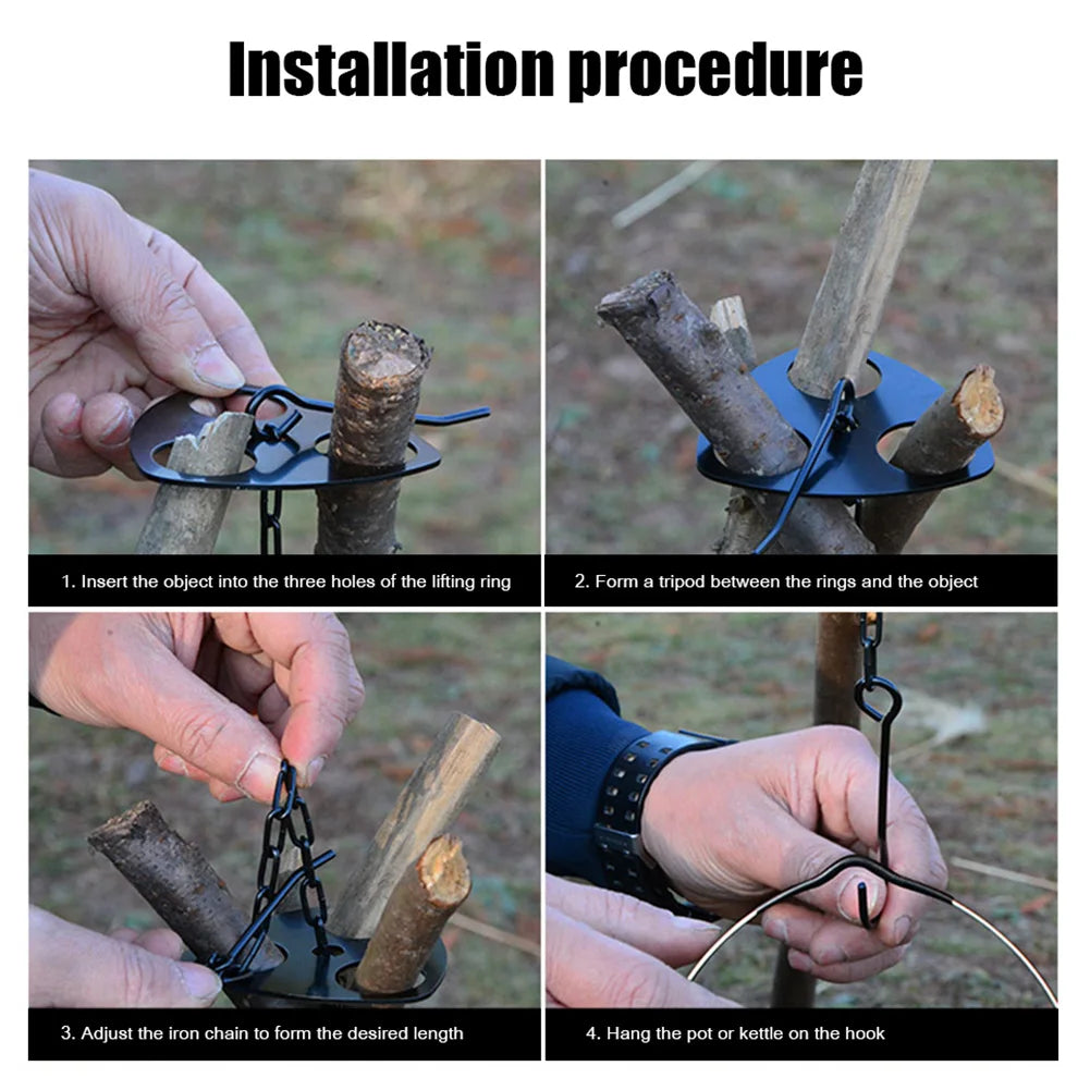 Adjustable Stainless Steel Hanging Tripod – For Campfire Cooking, Picnic Use & Outdoor Gear Suspension - All you need