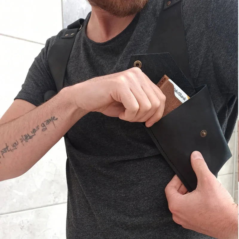 PU Leather Double Pocket Chest Harness Bag – Retro Utility Holster for Phone, Wallet & Accessories - All you need