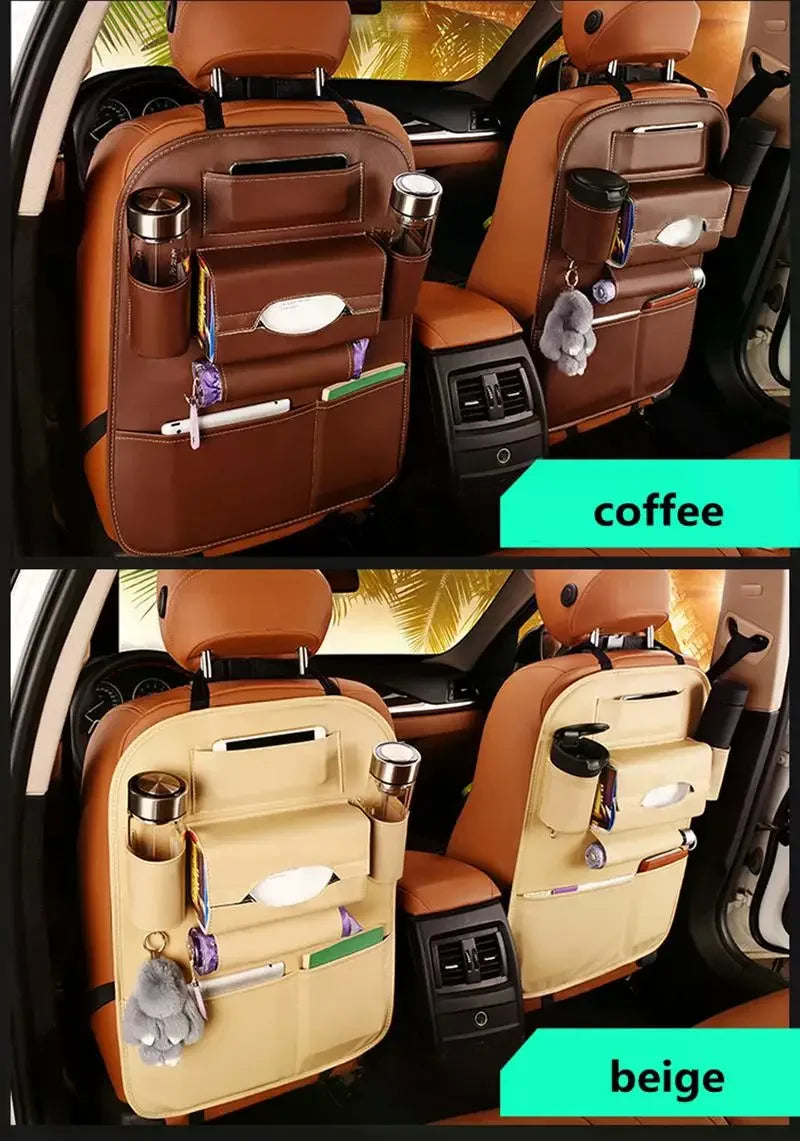 PU Leather Multi-Pocket Car Seat Back Organizer – Universal Fit for Interior Storage & Tidying - All you need