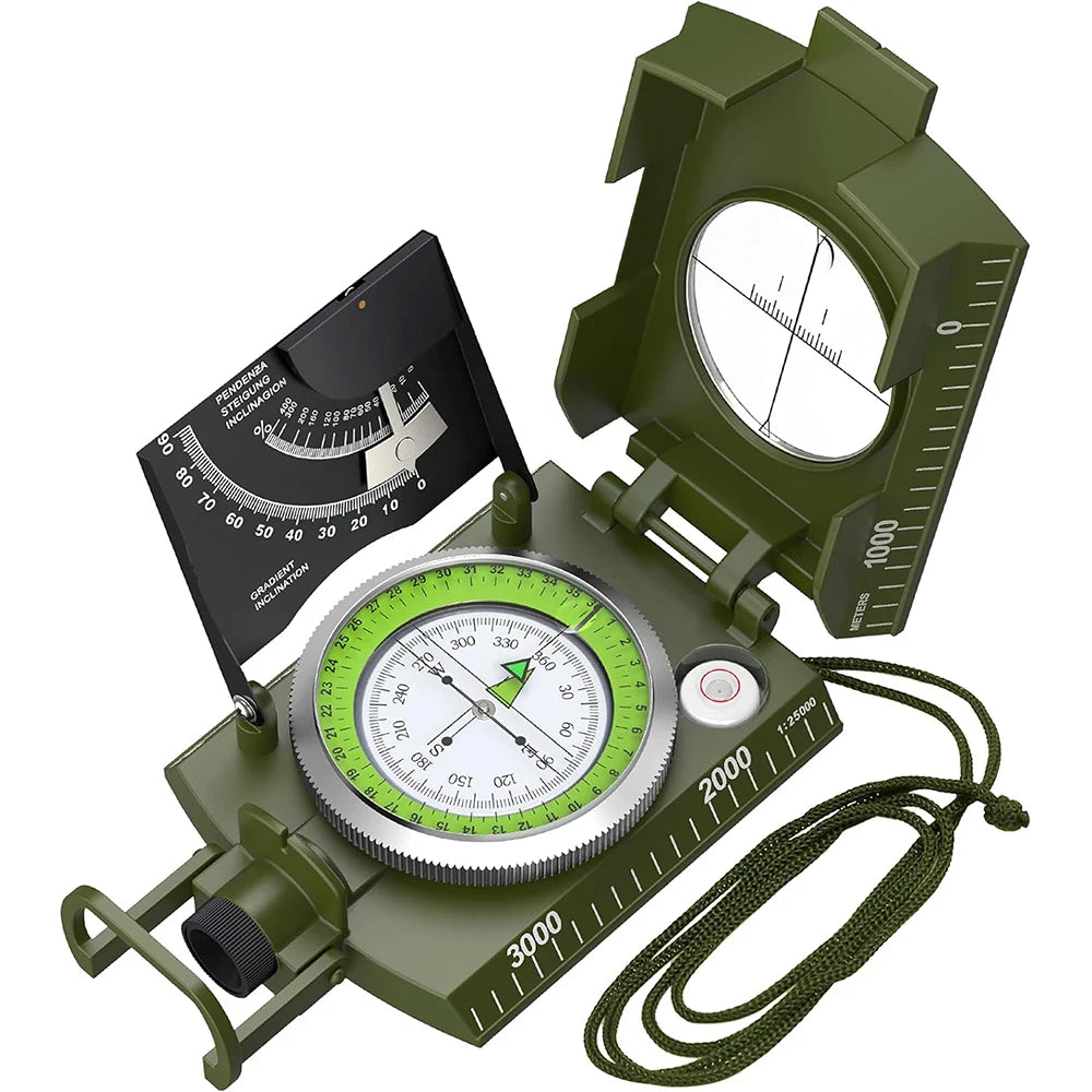 High-Precision Military Compass for Outdoor Navigation – Waterproof, Fluorescent, and Metal-Cased - All you need