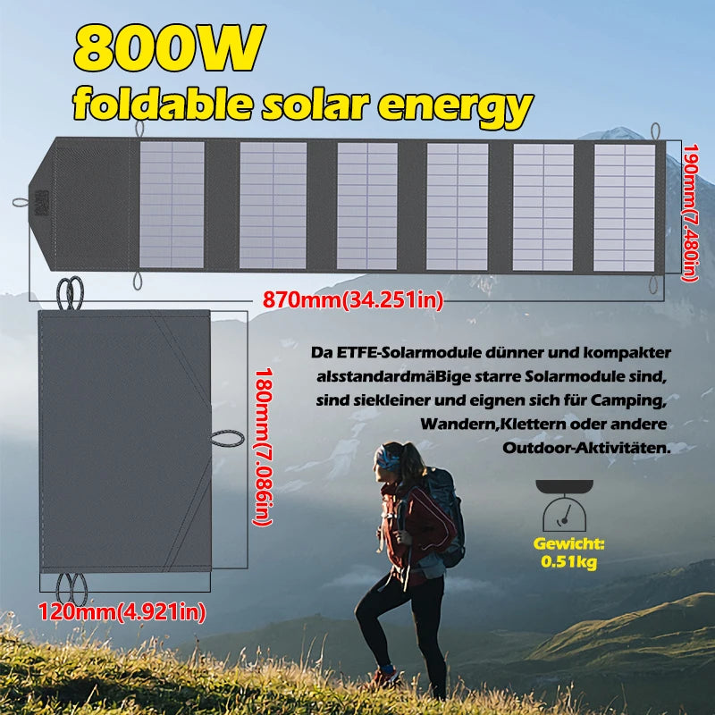 🔆 800W Foldable Solar Panel Charger – 6-Fold Monocrystalline Portable Power Supply with USB/DC Outputs - All you need